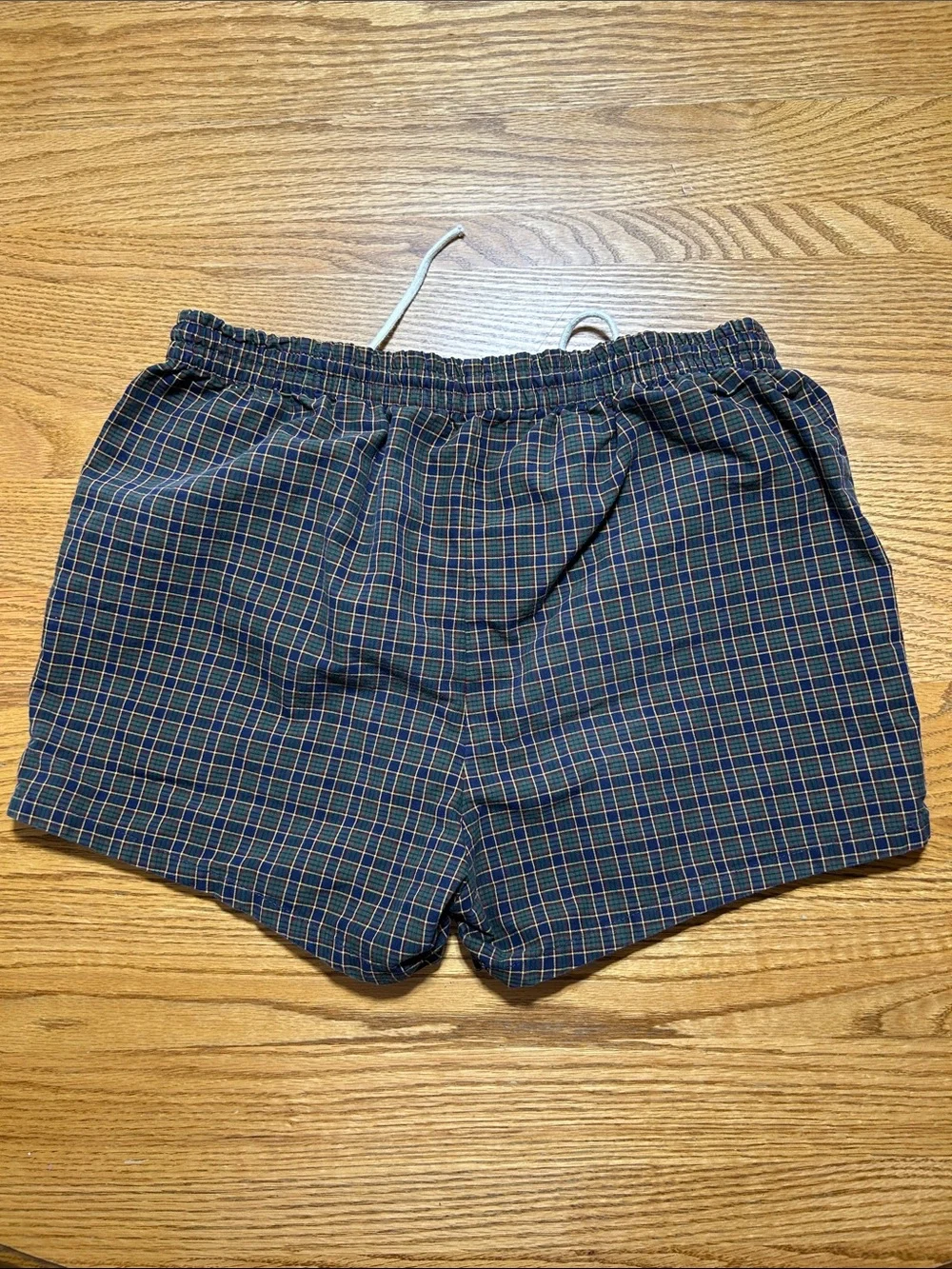 Jantzen Navy Plaid Elastic Waist Shorts with White Drawstring